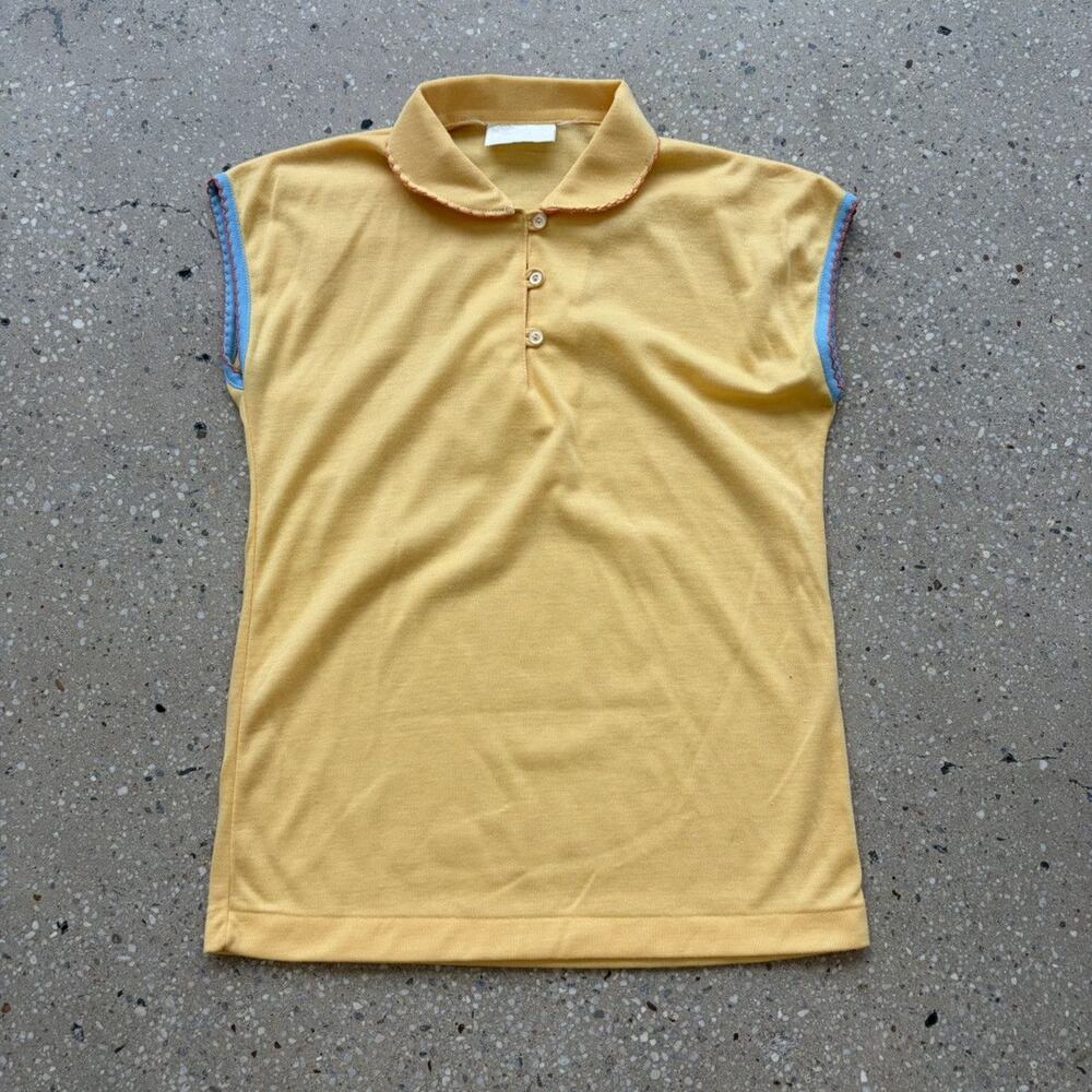 Vintage 70s Yellow/Blue Sleeveless Sporty Polo Shirt
